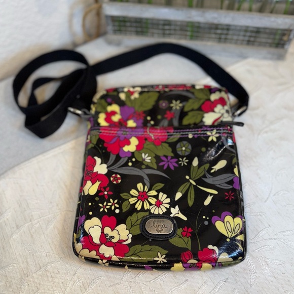 Lina Handbags - Lina Floral Canvas Crossbody Bag Adjustable Strap Multi-Pocket Travel Purse